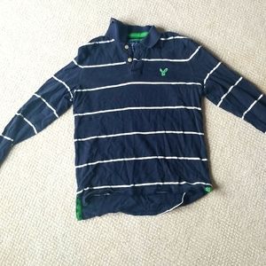 American Eagle mens XS polo striped blue and white